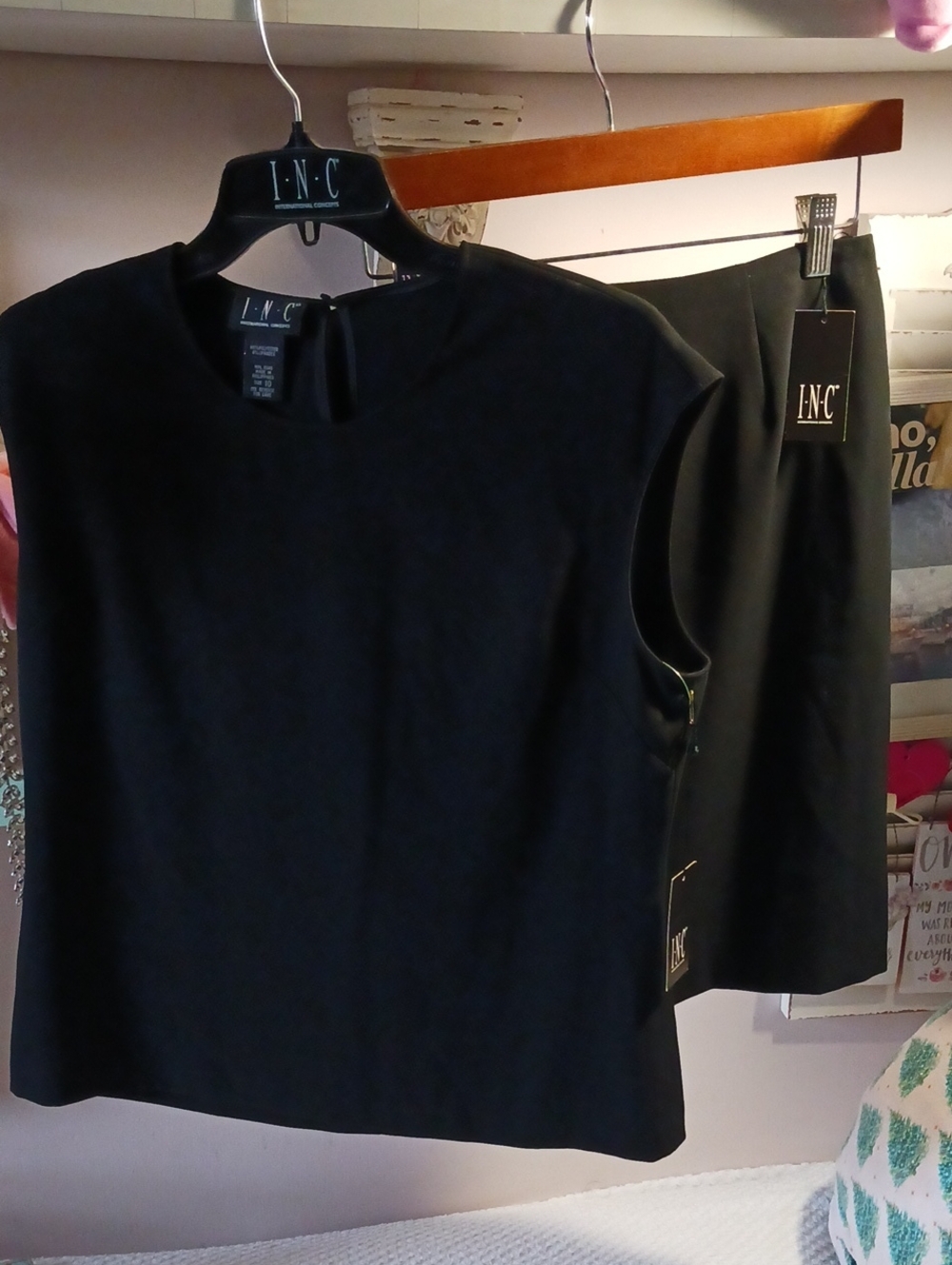 INC International Concepts Black Sleeveless Shell Top & Skirt  10 Gorgeous!